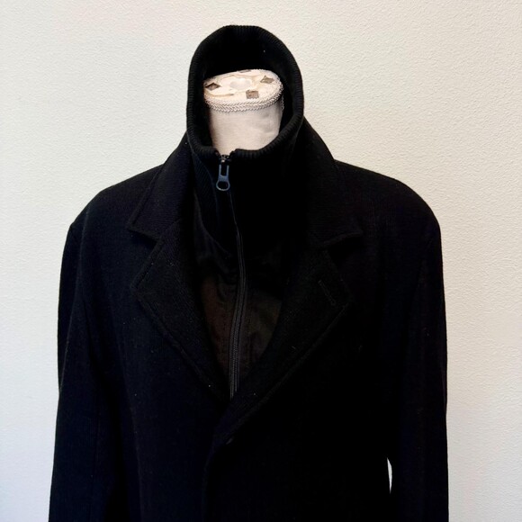 Black Rivet Pea Coat Mens Wool Blend Button Front Layered Warm Lined Size Small - Picture 4 of 13